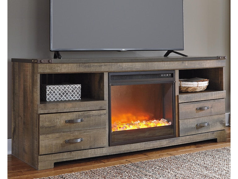 Trinell Rustic Brown TV Stand with Fireplace Options